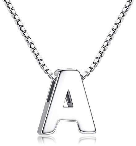 CANDYFANCY A Initial Necklace 925 Sterling Silver Letter Pendant Personalized 26 Alphabet Necklace for Women Men Gift with 18 Box Chain