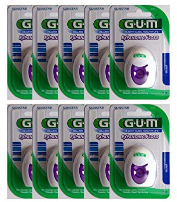 GUM GUM Expanding Floss Lot de 10 fils dentaires non tissés 30 m