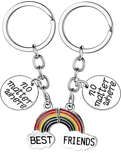 Nimteve Best Friends Keyring No Matter Where Long Distance Gifts Keychain Friendship Gifts key Ring BFF Relationship Gifts For Girls Rainbow Charm Women Jewellery (Rainbow Best Friends)