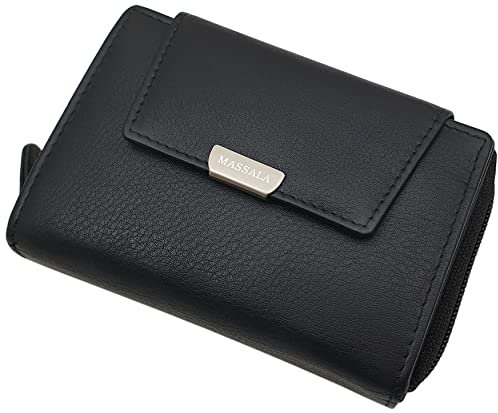 Rindleder Damen Geldbörse/Geldbeutel/Portemonnaie/Portmonaise/Geldtasche/Portmonee mit extra vielen Fächern mit RFID & NFC Schutz in Schwarz
