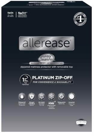 AllerEase Platinum Protège-Matelas imperméable avec Fermeture éclair à 360 degrés - Barrière Anti-allergènes - Équilibrage de la température - Dessus en Peluche Luxueux - Lavable en Machine - Blanc