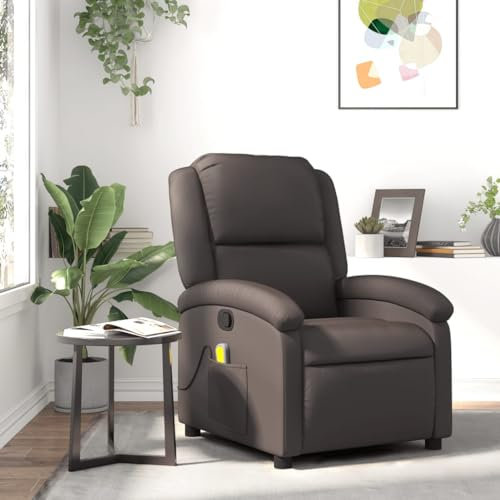 Homgoday Massagesessel, dunkelbraun, aus echtem Leder, Massagesessel, Relaxsessel, Massagesessel, Massagesessel für den ganzen Körper