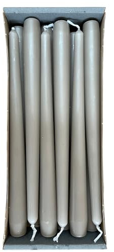 Nordring 12 velas puntiagudas de 2,3 x 25 cm, color gris cálido, certificado RAL, sin goteo ni humo, aprox. 8 horas de combustión, decoración de mesa y candelabro