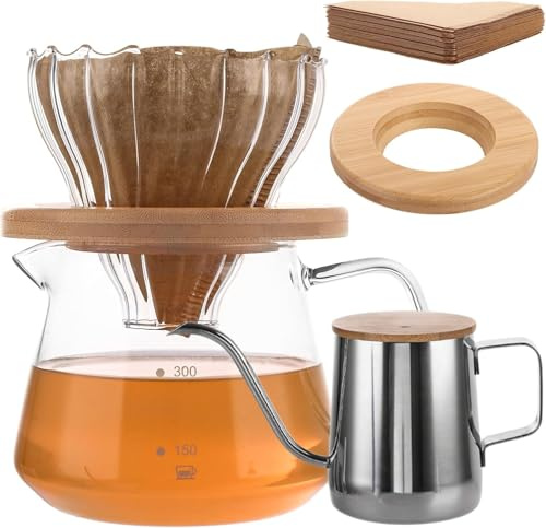 LDHHYH Cafetera de vertido, gotero de café, jarra de vidrio de borosilicato de 450 ml con 40 piezas de papel de filtro V01, cafetera de goteo para el hogar, cafetería, restaurante, camping
