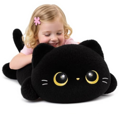 Mewaii Almohadas de Peluche Gato Negro Kawaii Juguetes Stitch Que Respira para Dormir Lindo Cojines de Peluche Animales para Niños 50 cm