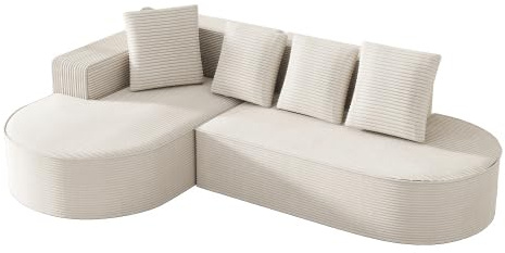 HAINEW Modern hörnsoffa, hörnsoffa, 3-sitsig, helkomprimerad, benlös soffa, stoppad soffa, stoppad soffa, möbel, molnkombinationssoffa för vardagsrum, lägenhet, kontor, utan montering (vit)
