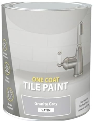 HOCHSTE® One Coat Tile Paint, Granite Grey Satin Finish, Mold-Resistant, Quick Application And Coverage, Smooth, Durable, Sleek and Modern Finish,750ml