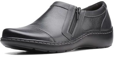 Clarks womens Cora Giny Loafer Flat, Black Tumbled/Smooth Leather, 7 US