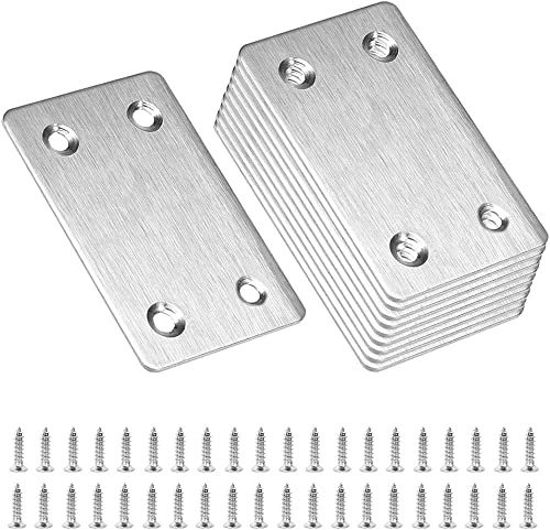 ZHIQIN 10pcs 60 X 38mm Mending Plates Stainless Steel Straight Support Shelf Flat Bracket Mending Plates Furniture Repair Plate Fixing Joining with Holes