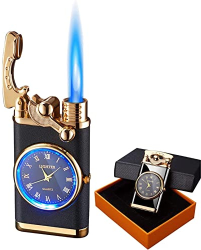 Briquet rechargeable à cadran en métal, briquet avec montre numérique, allume-bougie portable coupe-vent for bougie cuisson barbecue, briquet torche de poche avec boîte-cadeau, meilleur cadeau for pet