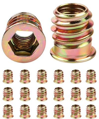 20 insertos roscados M6 (6 mm) x 15 mm para madera, tuercas hexagonales Jeboler M6 con bridas, tuerca hexagonal de acero al carbono chapado en zinc para muebles de madera