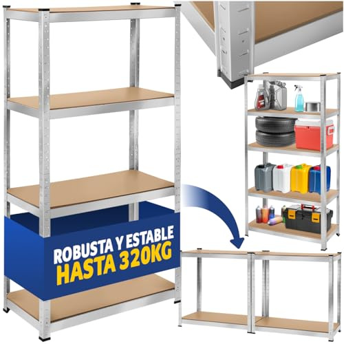 tectake® Étagère Garage Étagère Charge Lourde Meuble de Rangement modulable en métal 4 tablettes 160x80x40 cm Max. 320 kg pour Rangement Outils Atelier pneus buanderie Garde Manger