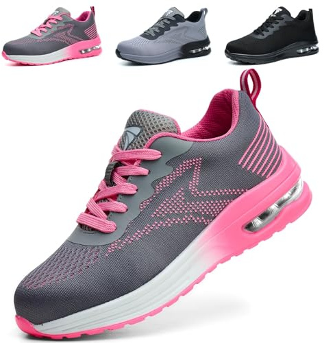 WUAYAMI Zapatos De Seguridad Hombre Mujer Zapatillas de Trabajo Ligeros Calzado de Seguridad con Puntera de Acero Calzado De Trabajo Comodo Transpirables, Rosa, 36 EU