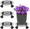 NAMYEUT 4 Stück Metall Pflanzenroller 27cm Durchmesser, Schwarz Metall Blumenroller Pflanzenroller Rund mit Rollen, Rollbrett Pflanzen Caddy für Topfpflanzen im Innenbereich, 40kg Tragkraft