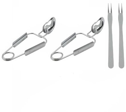 Set 4 Pezzi Pinze per Lumache in Acciaio Inox, con Forchetta e Clip - Utensili da Tavola per Escargot, Frutti di Mare e Snack - Per Casa e Professionale