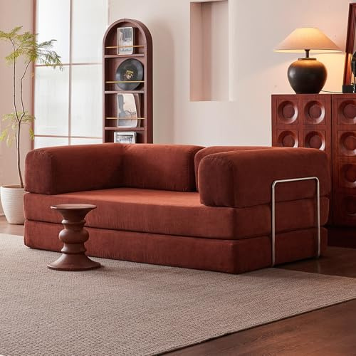 WENMEE Sofá Cama Convertible, Sofá Futón Modular De 87 Pulgadas con Almohada Cilíndrica, para Sala De Estar, Dormitorio Y Salón(Red,150x100x70cm)