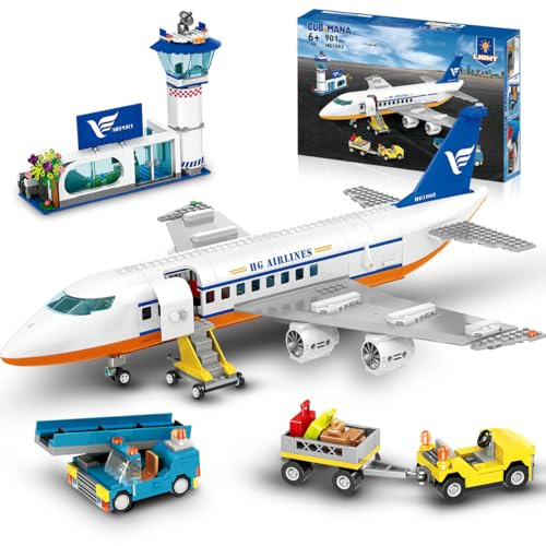 CUBIMANA 53.5CM Großes Passagierflugzeug Bausatz mit LED-Licht für Kinder