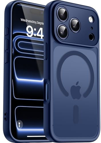 Natiiozie Funda para iPhone 17 Pro Max 6.9 Compatible con Magsafe Protección Lente Cámara, Anillo Magnético Integrado, Translúcida Mate Trasera para iPhone 17 Pro Max - Azul Marino