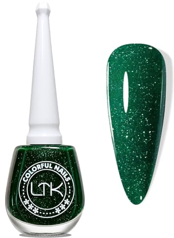 Weihnachtsgrün Nagellack - 13ML Glossy Schnelltrocknend & Langanhaltend ungiftiger Nail Polish, Glänzender Natürlicher Effekt, Regular Nail Polish Ohne UV Lampe mit Cremigem Finish (Glitter Green)