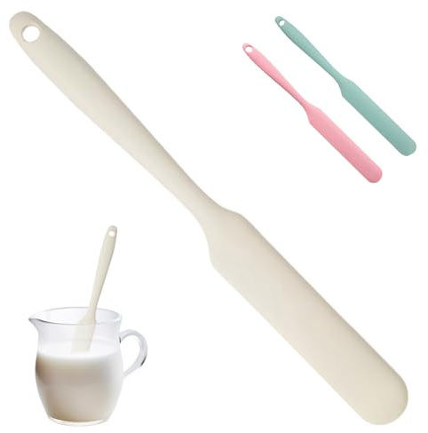 Long Slim Silicone Jar Spatula, 220°C Heat Resistant Flexible Jar Scraper for Small Containers, Non-Stick Baking Spatula for Sourdough Starter,Sauces,Butter,Cake Decorating,Dishwasher Safe (White)