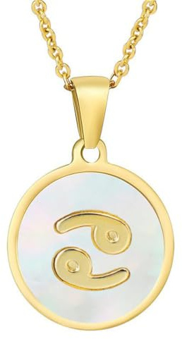 HIJONES Donna Minimalista Tondo Costellazione Oroscopo Ciondolo Collana Acciaio Inossidabile Segno Zodiacale Di Nascita Ciondolo Personalizzato Catena Gioielli Bianco Cancro