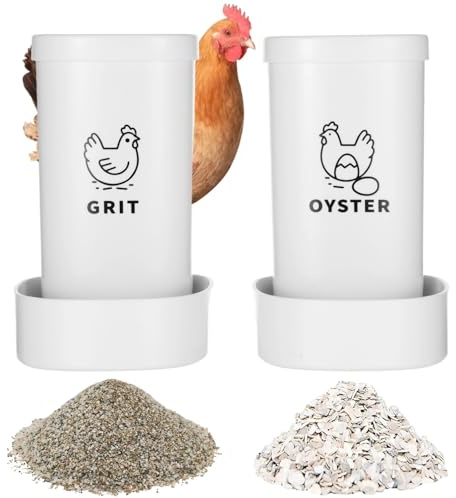 Kronabelle 2 Chicken Grit and Oyster Shell Feeders, 7.68 in Auto Hanging, Wide Trough for Multiple Fowls, Coop-Ready Plastic Feeder