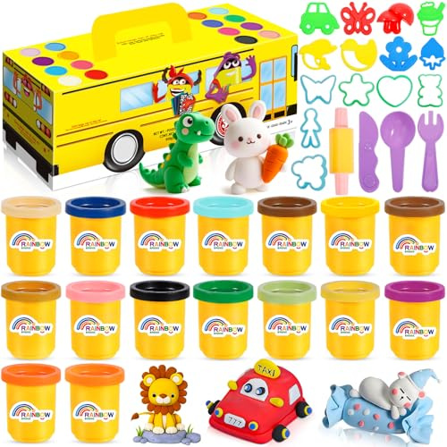 MKAKYES Juego de Plastilina para Niños, 16 Botes de Plastilina de Colores con 18 Moldes, Manualidades y Actividades Creativas, Plastilina Regalo Creativo para Niños y Niñas de 3 a 12 AñOs