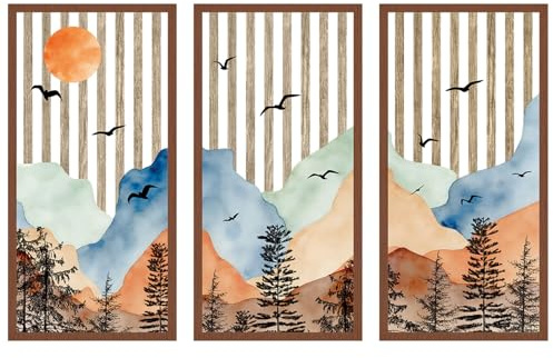 KiKiHong 3 Cuadros de Madera Paisaje Acuarela,Escultura de Pared en Madera