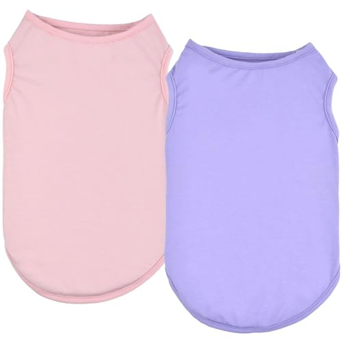 CooShou Confezione da 2 canottiere per cani di taglia piccola, media e grande, senza maniche, rosa e viola, per primavera estate, traspirante, abbigliamento colorato per cani maschi e femmine (rosa e