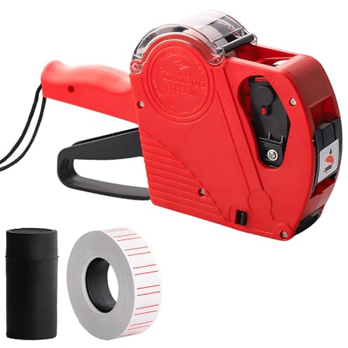 Retail Label Tool Kit, Red Price Labeler with 500 Labels, Pre Installed Ink Roller, Tag Maker Machine for Retail and Restaurant Pricing, Handheld Manual Use for Product Marking and Shelf Tags