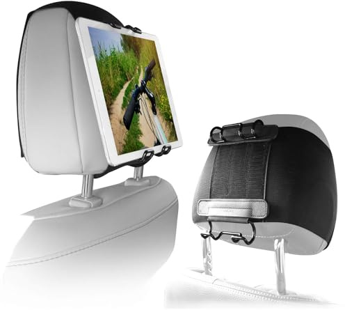 Macally nackstödsfäste för bil – surfplattehållare för bilbaksäte – iPad-hållare för bilbaksäte, bakåtvänd med halkfri rem och justerbart fodral