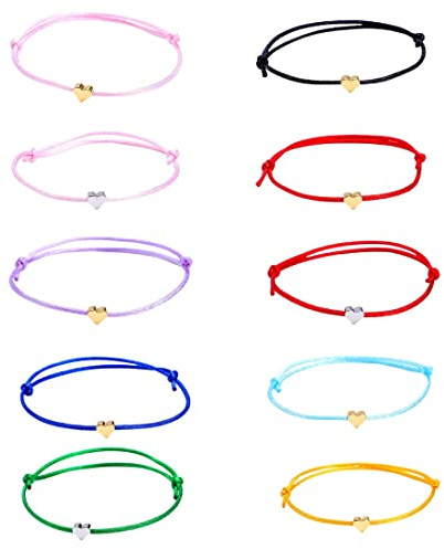 10 braccialetti dell'amicizia, braccialetti a cuore, braccialetti regolabili per donne e ragazze, amici, ecc.