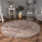 Paco Home Teppich Wohnzimmer Kunstfell weich waschbar modern elegant pflegeleicht Felloptik Uni Seidenglanz flauschig Kurzflor, Grösse:Ø 100 cm Rund, Farbe:Taupe