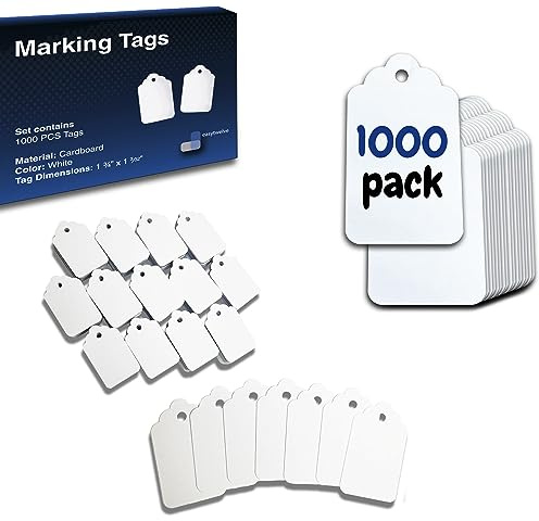 EasyTwelve - Price Tags – 1000 White Hang Tags, 1.75 x 1.093 in, Tags for Clothing, Jewelry, Retail, Garage Sale