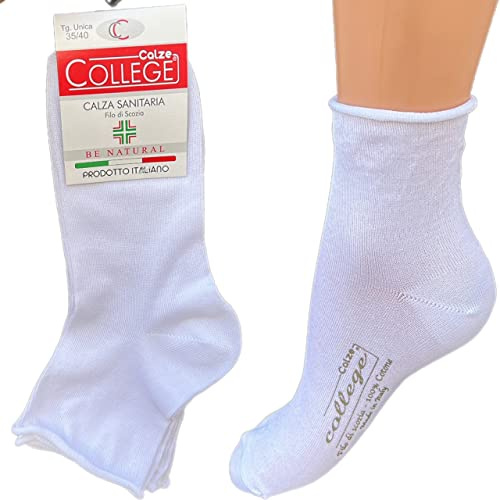 calze college®6 PAIA CALZINI UOMO SENZA ELASTICO IN PURO COTONE FILO DI SCOZIA ELASTICIZZATO 40-46 (Bianco Basso)