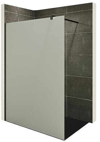 i-flair Duschabtrennung Walk In FIONA 120x200 cm Duschwand Dusche 10mm STARK aus SATINIERTEM NANO ESG Sicherheitsglas mit schwarzem Wandprofil W740 Black Satiniert