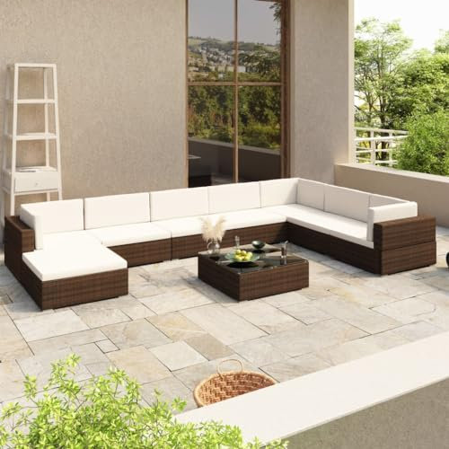 ULUYYUC 8-TLG. Garten-Lounge-Set, Gartenstühle Terrassenmöbel Fußhocker Eckbank Geeignet für Balkon Hinterhof Außenbereich Garten mit Auflagen Poly Rattan Braun