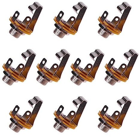 1/4 inch Mono Jack Socket Guitar Input Jack, Female Guitar Input 10pcs Mono Panel Mount Socket with Washer and Nut Solder Type