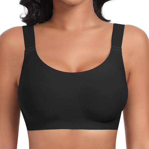 Ganado Soutiens-Gorge Femme sans Armature Confort Classiques Brassière avec Coussinets Col en U Brassiere sans Coutures (Noir,L)
