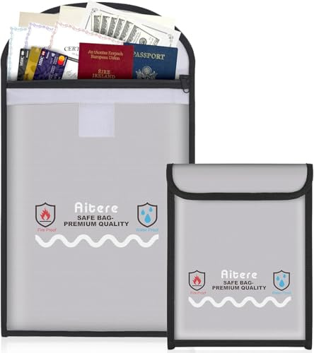 Feuerfeste Dokumententasche, geldtasche feuerfest wasserdicht Dokumentenbox, Reisepass, Bankdateien, Geld und Wertgegenstände,feuerfeste tasche in Schwarz (grey)