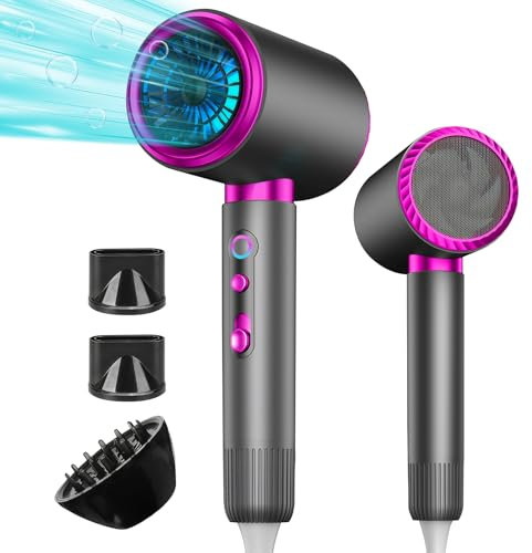 AIUNAOM Hair Dryer, 2400W Professional Ionic Hairdryer with 2 Speed 3 Heat Setting, Cool Shot Button, 1 Diffuser & 2 Concentrator, Silent Hairdryers for Home Travel Salon Women Man (Gray)