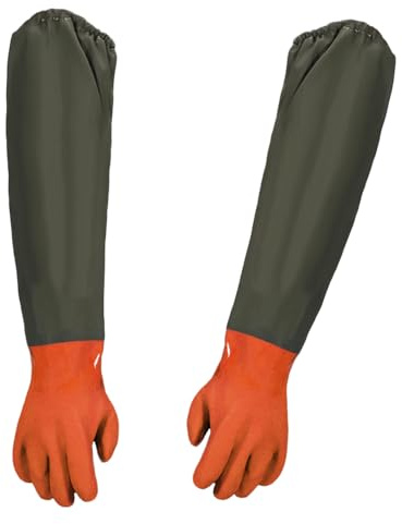 Långa gummihandskar, dammhandskar, långa vattentäta PU-slipade arbetshandskar, 70 cm, 1 par (orange)