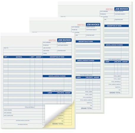 suituts Lot de 150 formulaires de facture d'emploi, 2 parties sans carbone, 21,6 x 27,9 cm pour facturation de service et de réparation (50 ensembles par bloc, 3 blocs)