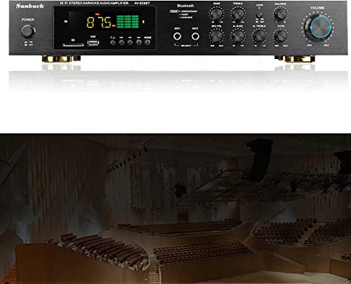 MDAfwecsa Amplificateur Hi-FI 600W [Classe D/THD 0.03%] - Système Audio 5.1 Bluetooth 5.1 avec Écran LED & Double Micro - Compatible Home Cinema/Karaoké (Certifié CE, Dissipation Thermo-Écologique)