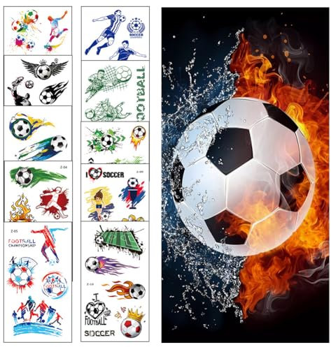 SYTTNUM Fußball Strandtuch, 10 Blätter Kindertattoos Fussball Sticker, Fußball-Handtücher Sport Badetuch Mikrofaser Strandtücher,für Schwimmen, Surfen, Bad, Pool, Fitnessstudio