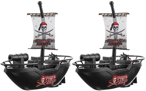 HANABASS 2 Pièces Bateau Pirate Électrique, Jouet de Bain Flottant pour Enfants, Jouet de Bateau pour Salle de Bains pour Garçon Fille, (Noir)