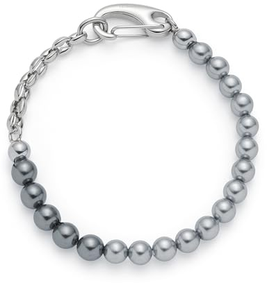 JEWELS BY LEONARDO armband Dominique, armsmycken av silverfärgat rostfritt stål, överdådig karbinhake med grå imitationspärlor, 19,5 cm längd, smyckesgåva för kvinnor, 024899