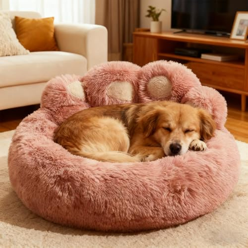 PETCUTE Panier pour Chien Orthopédique,Coussin Chien Dehoussable,Doux et Confortable,Canapé Lavable pour Chiens,Lit pour Chiens et Chats avec Base Antidérapante,Rose,XL