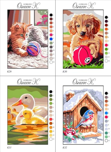 Oscarre K. gobelins - Set 4 Kit Ricamo Mezzo Punto Croce Completi - Cuccioli - Canovaccio Stampato 30 x 22 cm (Ricamo Finito 23 x 16 cm)