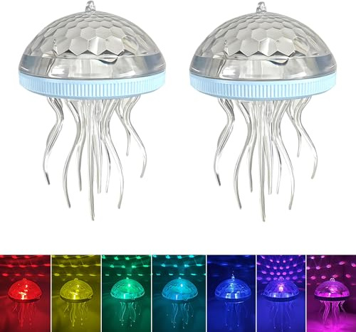 HOVCEH Luz Piscina Solar Flotante, 2 Piezas Medusa Luces Solares Piscina Flotantes, 7 Colores Impermeables IP55 Luz Solar Piscine para Piscinas, Estanques, Fiestas y Jardines